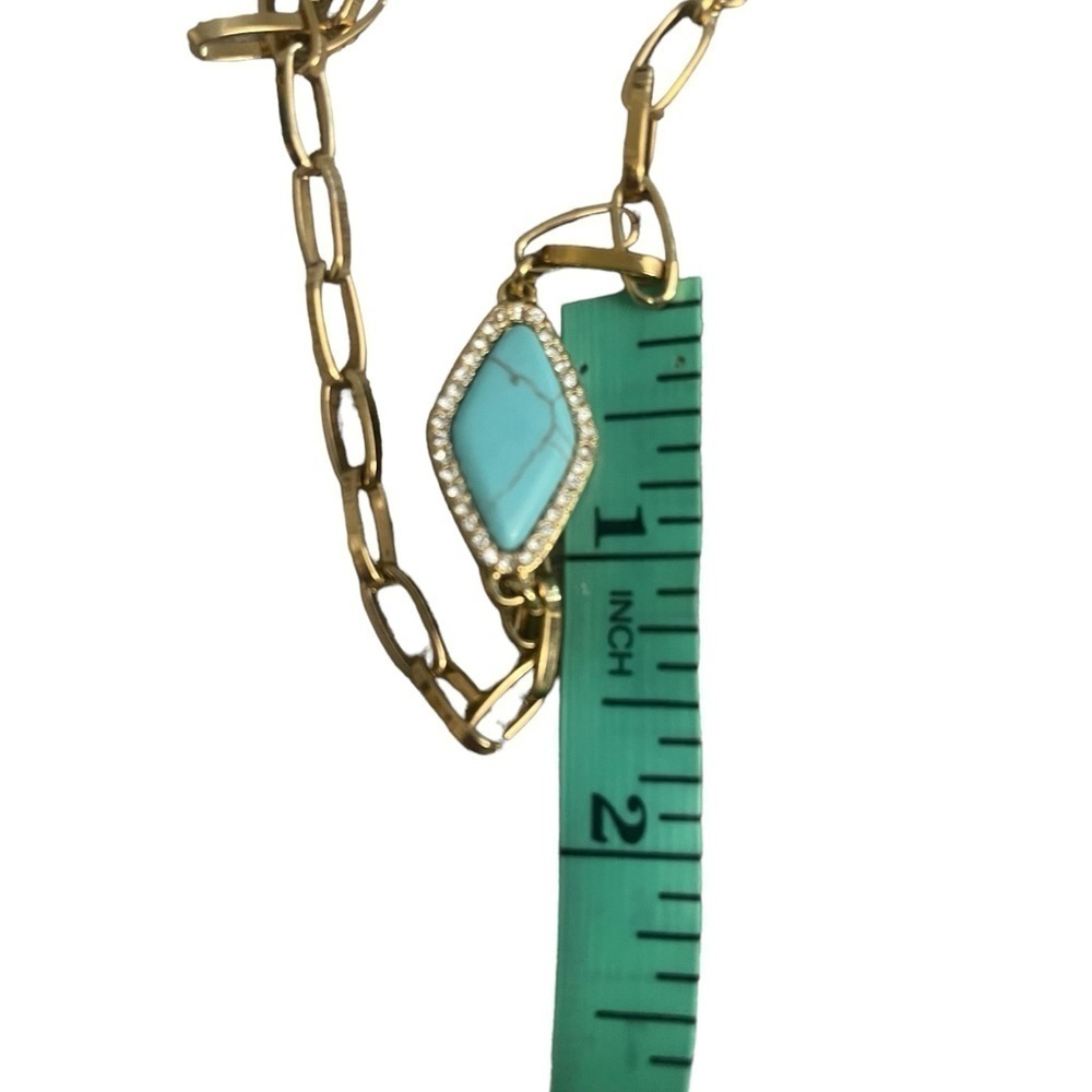 Ralph Lauren Gold Tone 18” Drop Boho Trendy Chain Link Turquoise Necklace - Picture 9 of 10